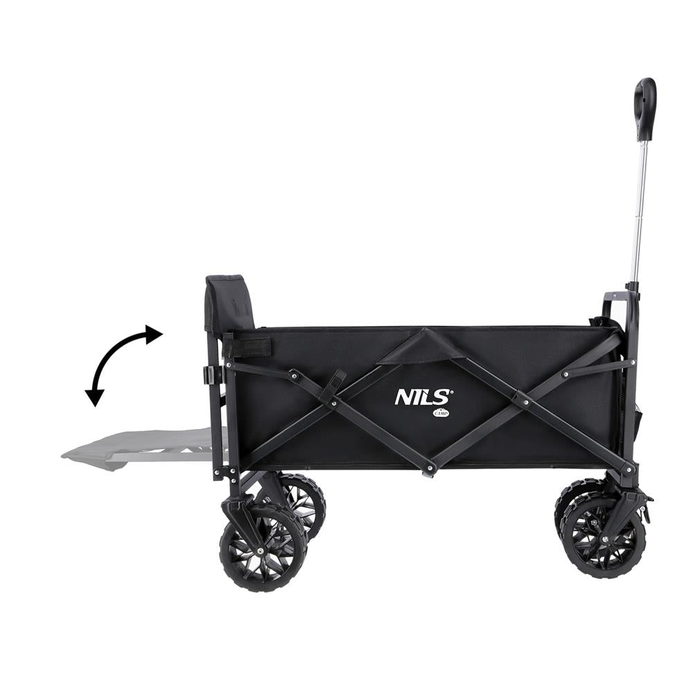 NILS CAMP Bollerwagen faltbar 160L in Schwarz - Campingwagen für Strand & Garten
