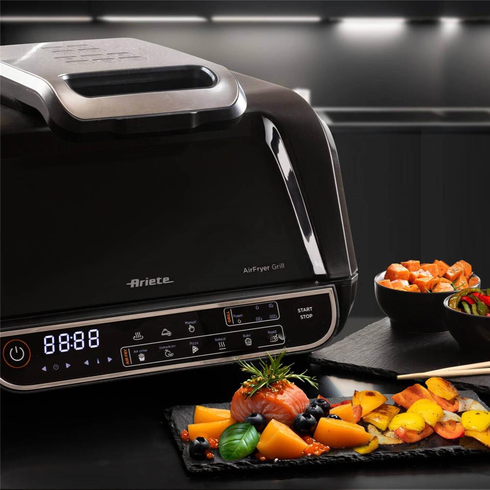Ariete Air Fryer Grill, Schwarz, Heißluftfritteuse und Grill 8L, 1700W
