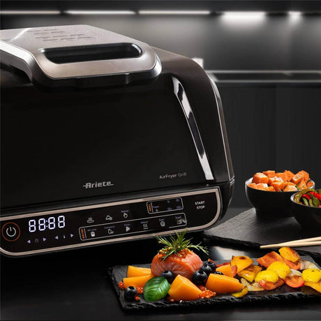 Ariete Air Fryer Grill, Schwarz, Heißluftfritteuse und Grill 8L, 1700W