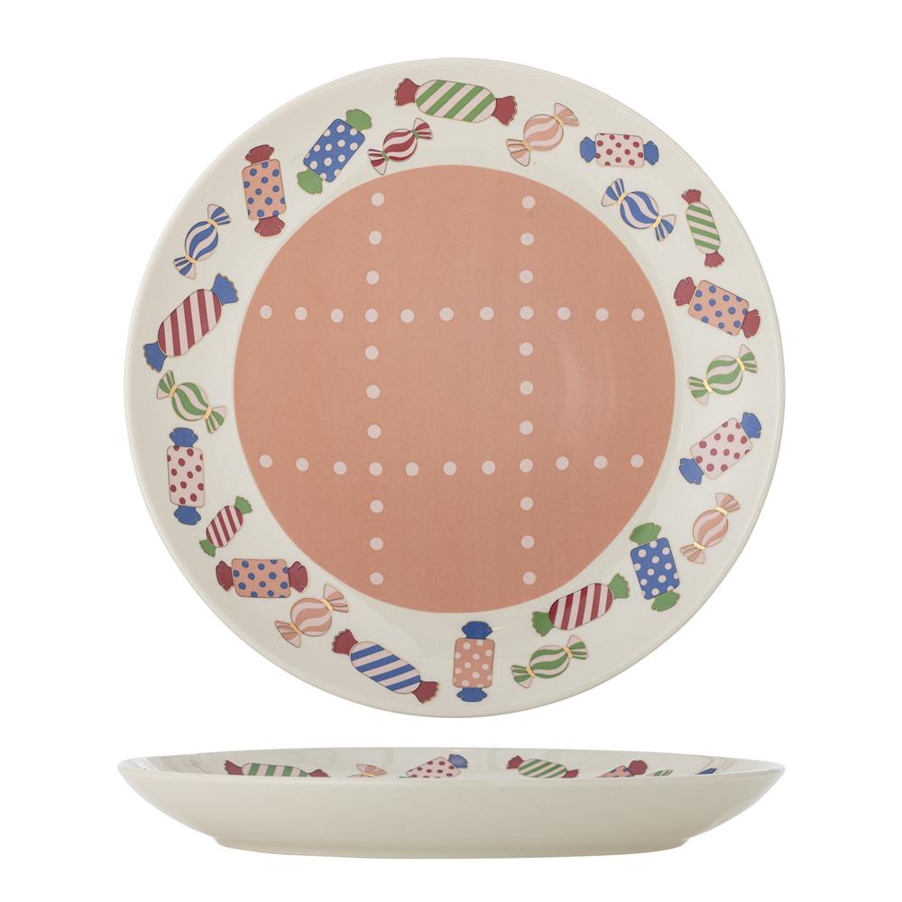 Bloomingville Caramella Teller 30,5 cm bunt Steingut Servierteller mit Bonbonmotiv Weihnachten