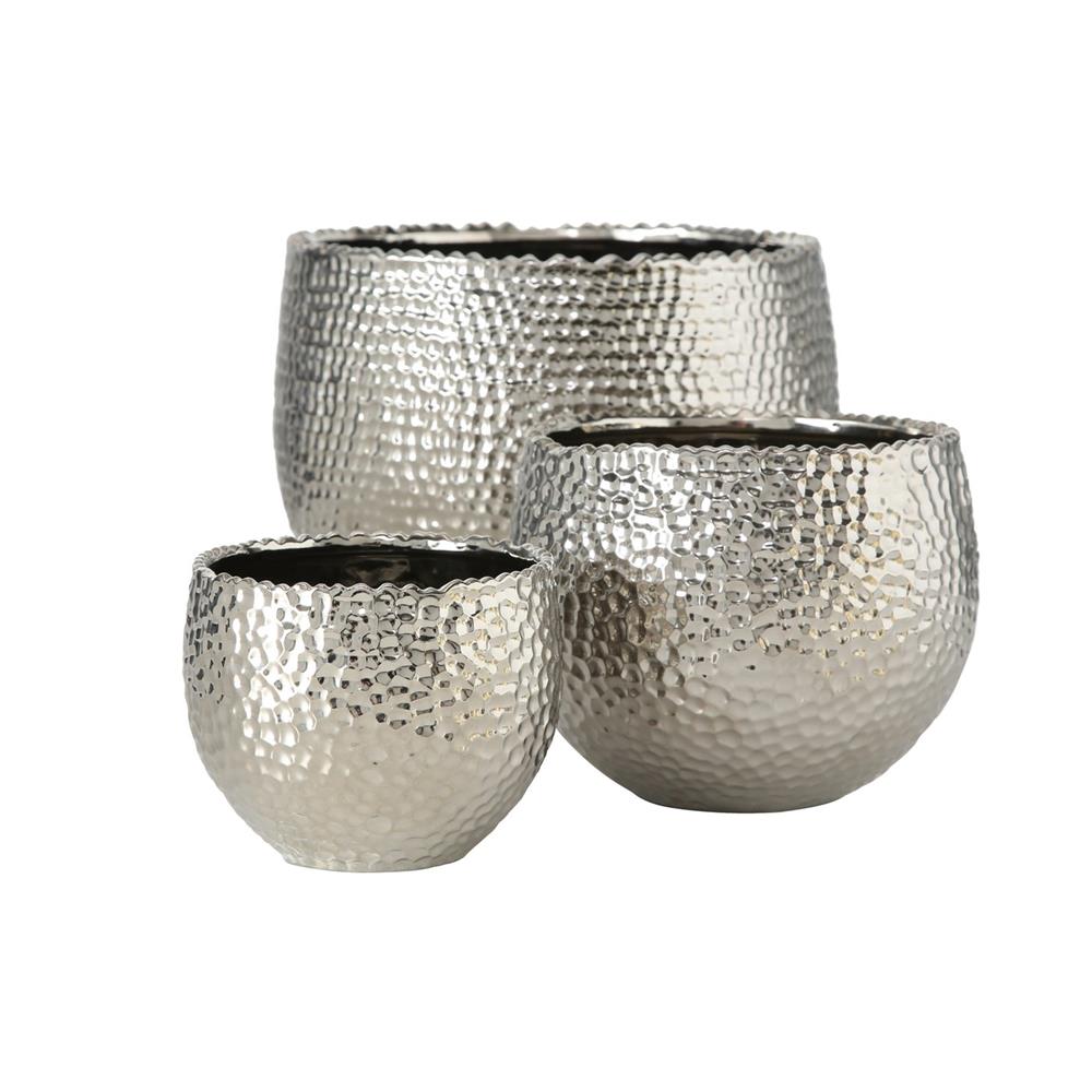BOLTZE Pflanztopf Lajos 3er Set Silber Steingut Glänzend Indoor