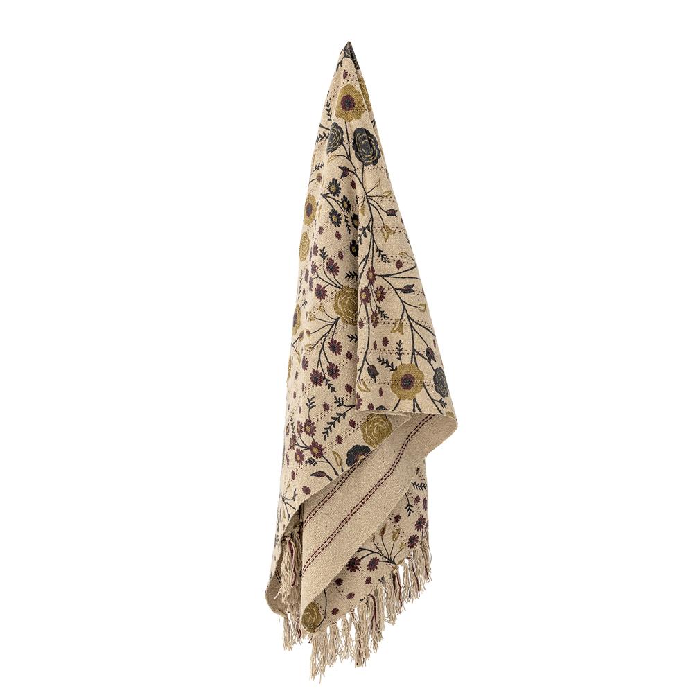 Bloomingville Eydis Decke 160x130 cm – Baumwolle mit floralem Druck & Fransen