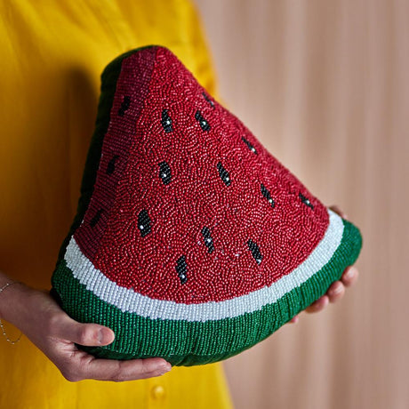 Bloomingville Senga Kissen Rot – Wassermelonen‑Deko-Kissen mit Perlen 30x30 cm