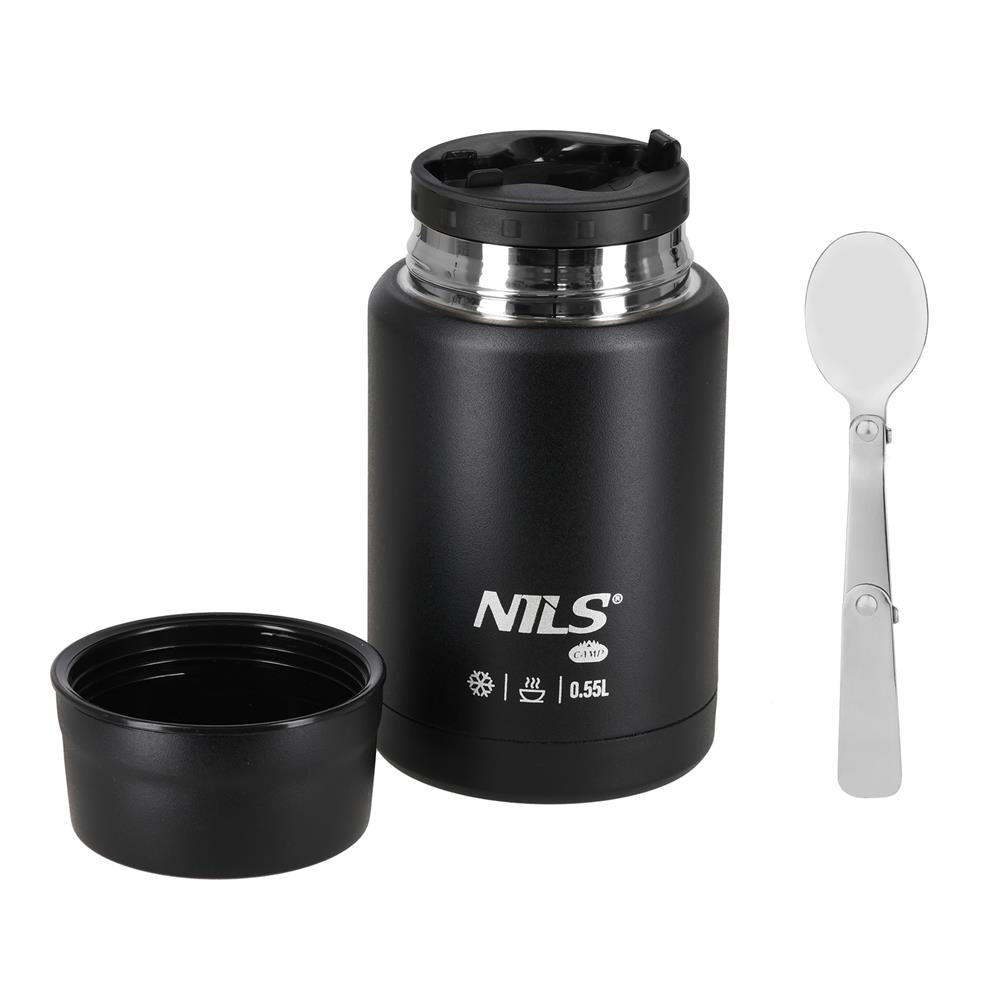 NILS CAMP Speisethermos 550 ml Schwarz Edelstahl Thermobehälter auslaufsicher