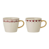 Bloomingville Jolly Tassen, 2er Set – mit Herzen und Turteltauben, Weihnachten, dänisches Design