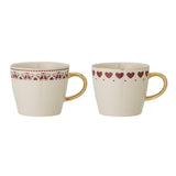 Bloomingville Jolly Tassen 2er Set 300ml rot Herzen große Kaffeetasse Teetasse Kaffeepott Weihnachten X-Mas dänisches Design