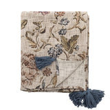 Bloomingville Yoti Decke 152x127 cm bunt - Baumwolldecke mit Blumenmuster & Quasten für Sofa