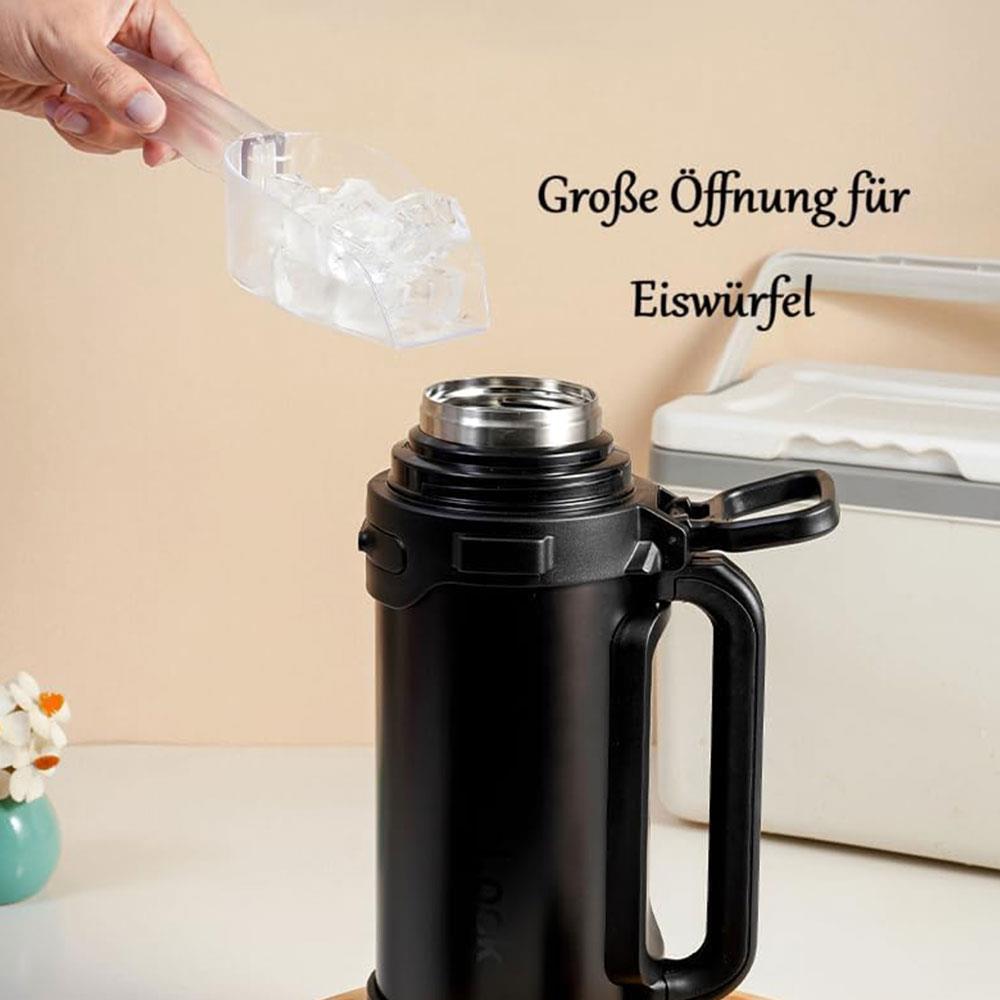 LocknLock Isolierkanne 1,8 L Schwarz - Thermoskanne Edelstahl mit Becher & Tragegurt