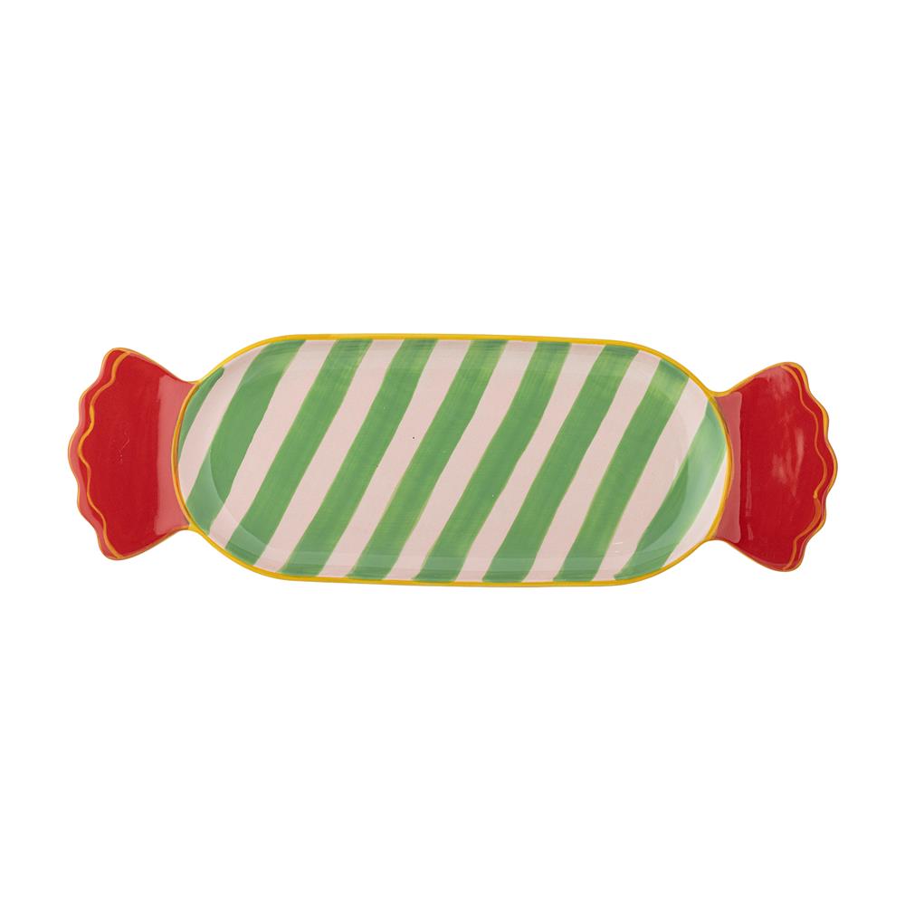 Bloomingville Caramella Servierplatte Bonbon, Grün, Steingut, Weihnachtsteller