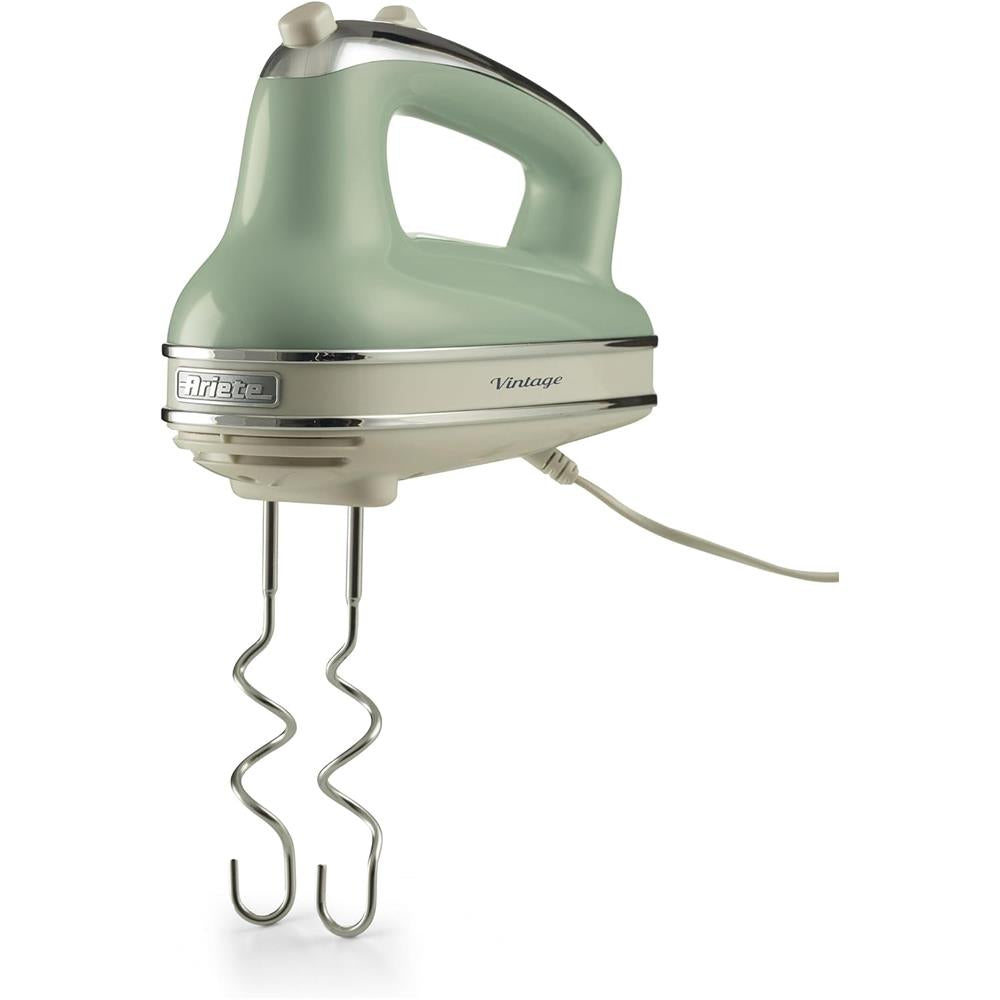 Ariete Vintage Handmixer, Grün, Elektrischer Mixer 450W, 5 Stufen Turbo, Schneebese, Knethaken