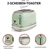 Ariete Vintage Toaster, Grün, 2-Scheiben-Toaster mit 6 Bräunungsstufen, 810W