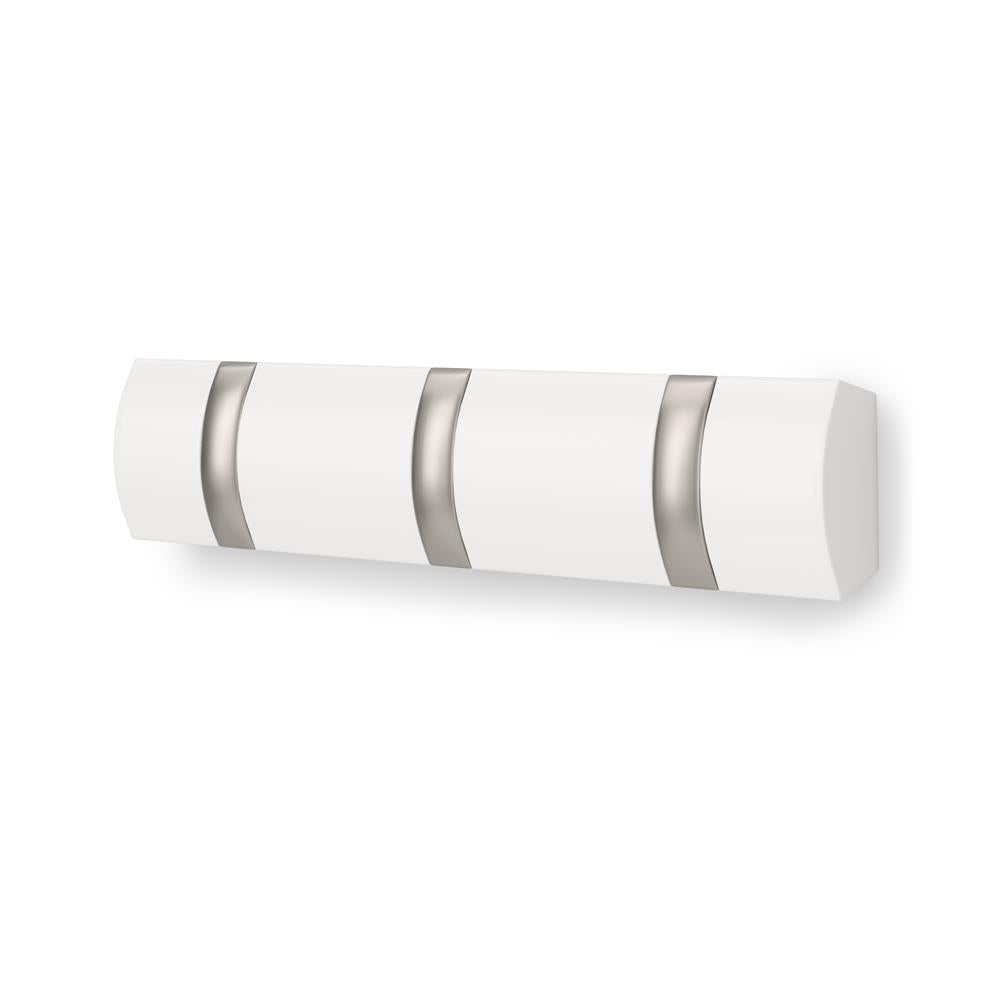 Umbra Flip Wandgarderobe, Garderobenleiste in Weiß, mit 3 beweglichen Haken in Silber