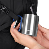 NILS CAMP Campingbecher Edelstahl 300 ml Blau - doppelwandiger Outdoor Becher mit Karabiner für Camping