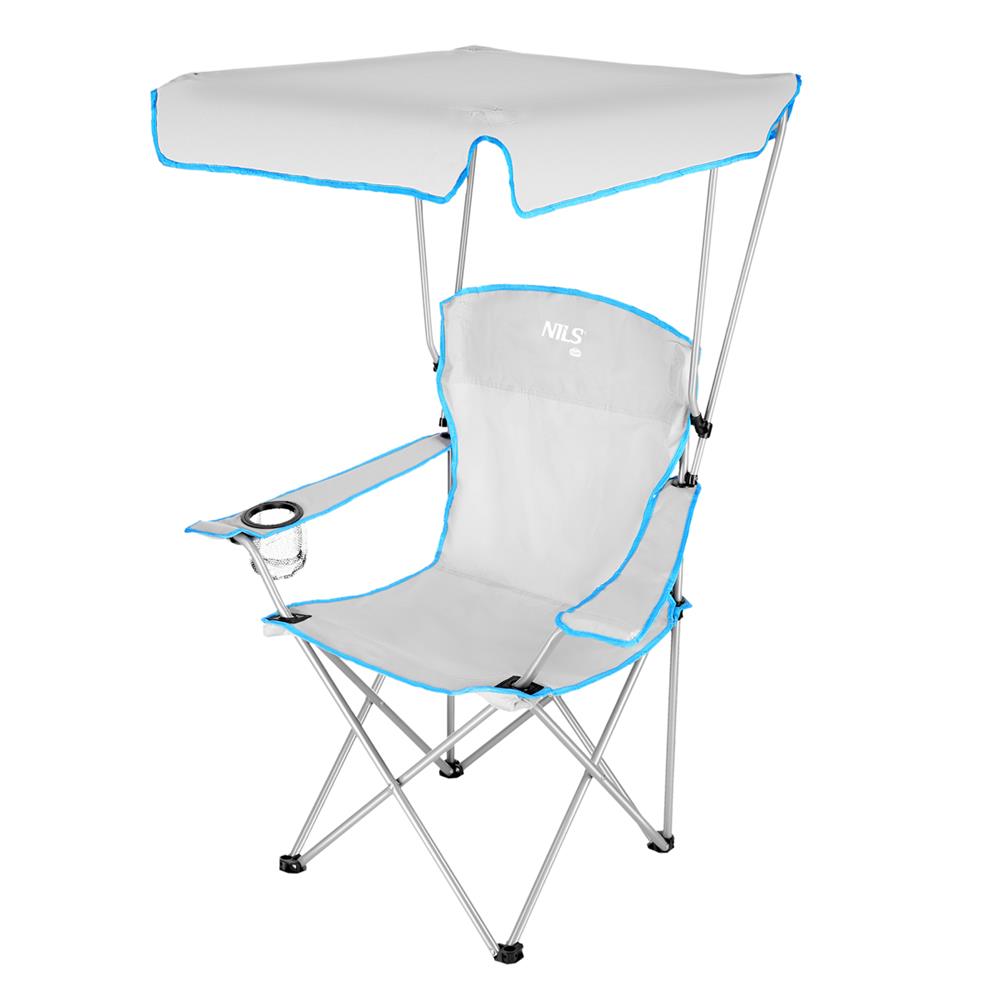 NILS CAMP Campingstuhl mit Sonnendach Grau - faltbarer Klappstuhl für Camping, Strand & Garten