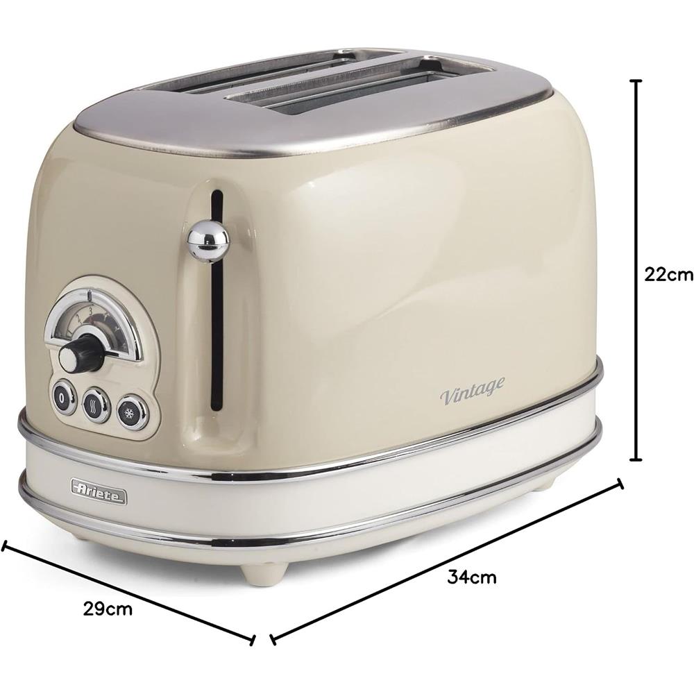 Ariete Vintage Toaster, Beige, 2-Scheiben-Toaster mit 6 Bräunungsstufen, 810W