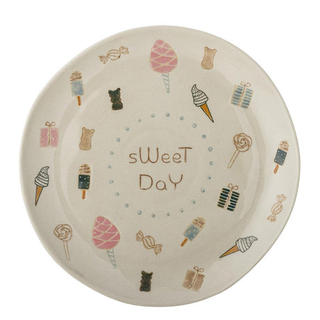 Bloomingville MINI Sweets Teller mit Süßigkeiten-Motiven, Steingut, Kinderteller, dänisches Design