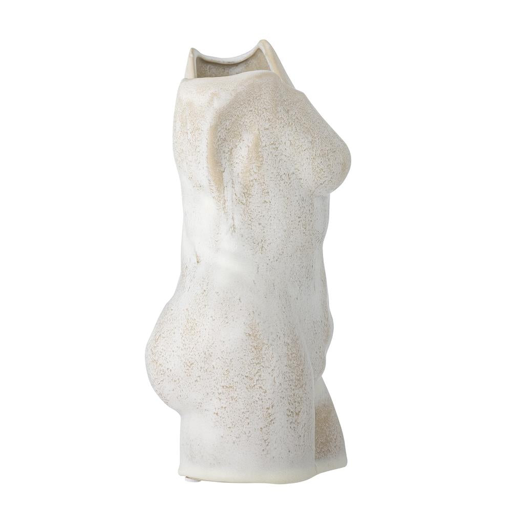 Bloomingville Athena Vase – Skulpturale Steingut-Vase in Natur, 23 cm Höhe