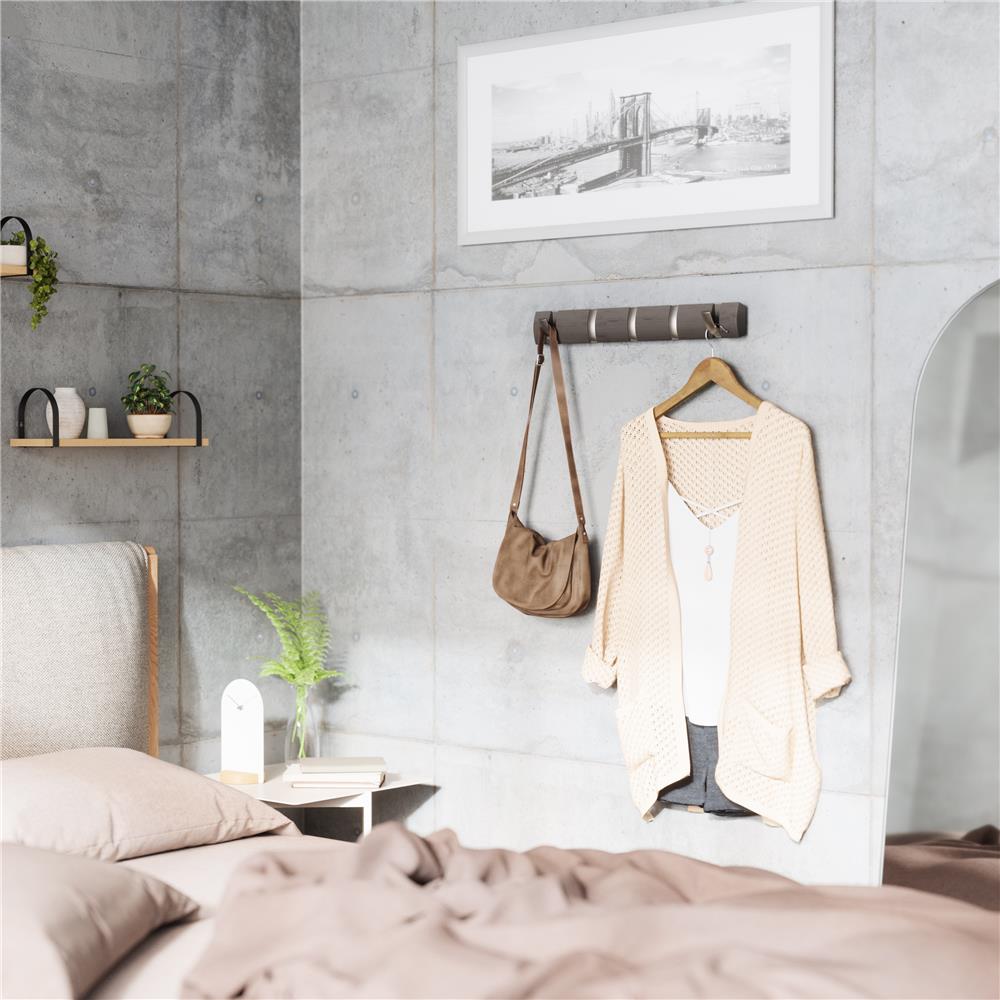Umbra Flip Wandgarderobe, Garderobenleiste in Treibholz, mit 5 beweglichen Haken in Nickel