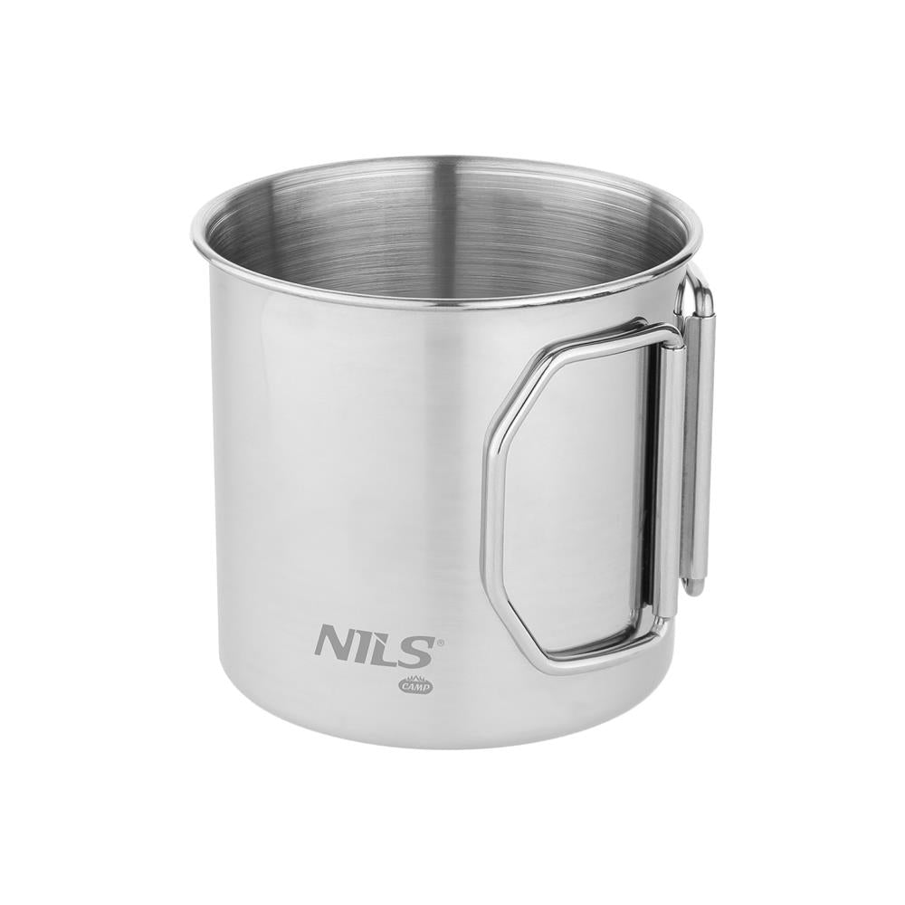 NILS CAMP Edelstahl Campingbecher Set 300 ml - 4 leichte Outdoor Becher mit Klappgriff