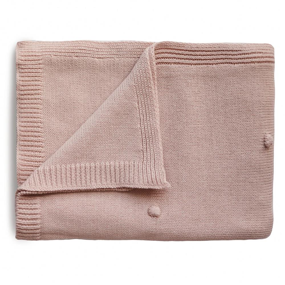 Mushie Gestrickte Babydecke Punkte, Blush, aus 100% Bio-Baumwolle