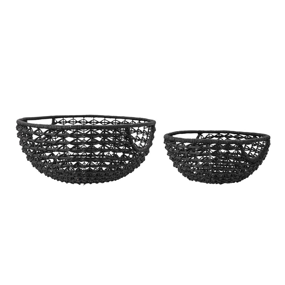 Bloomingville Joane Korb 2er Set Ratten Schwarz 32 x 14 cm