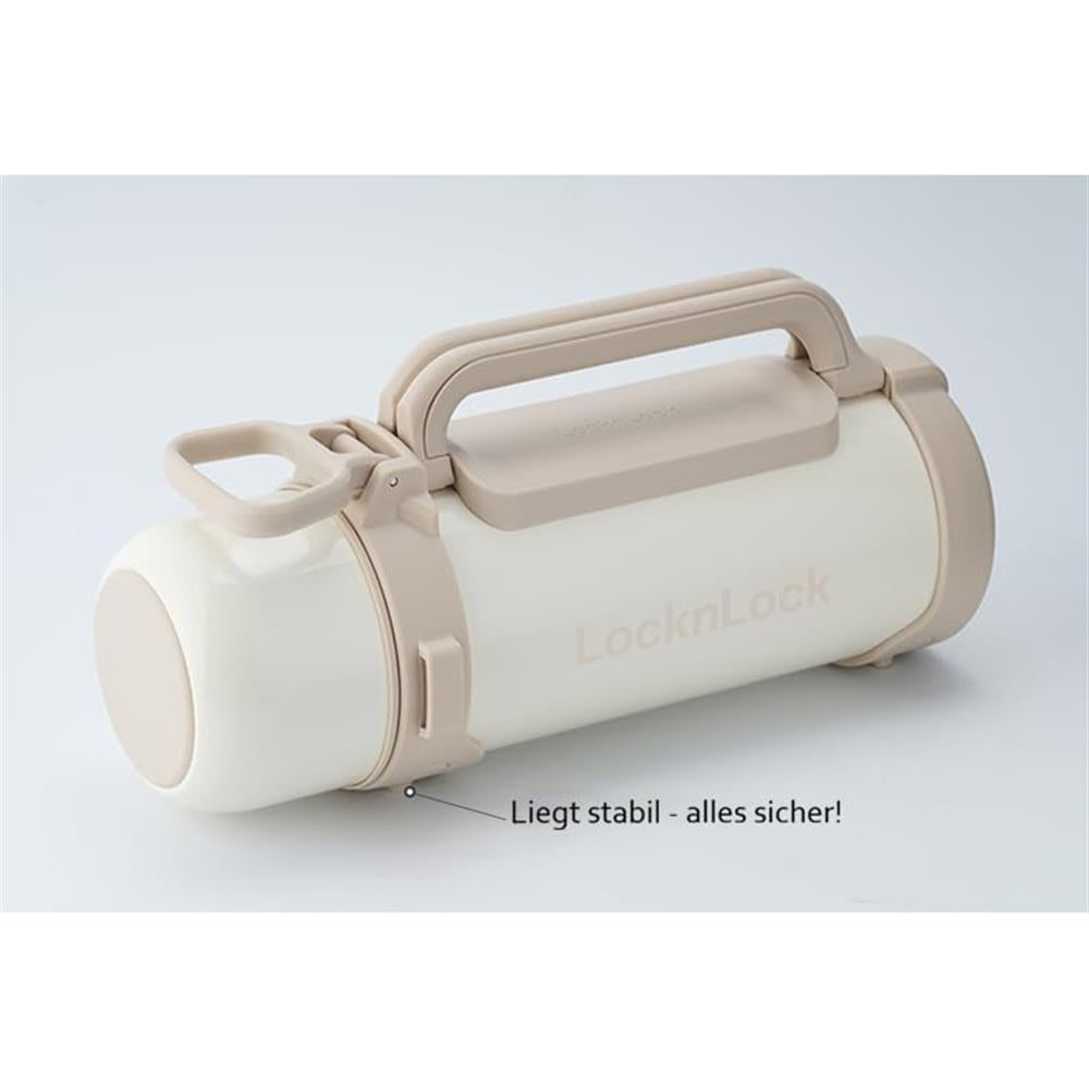 LocknLock Thermoskanne 1,8 L Creme, Becher, Edelstahl, Tragegurt, Auslaufsicher