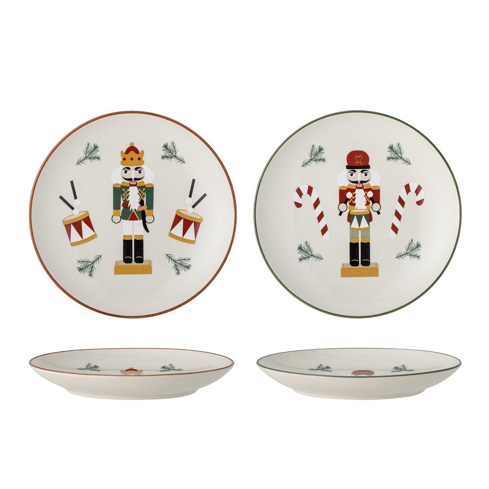 Bloomingville Jolly Teller, 2er Set – Weihnachtsteller Ø16 cm mit Nussknackermotiv, dänisches Design