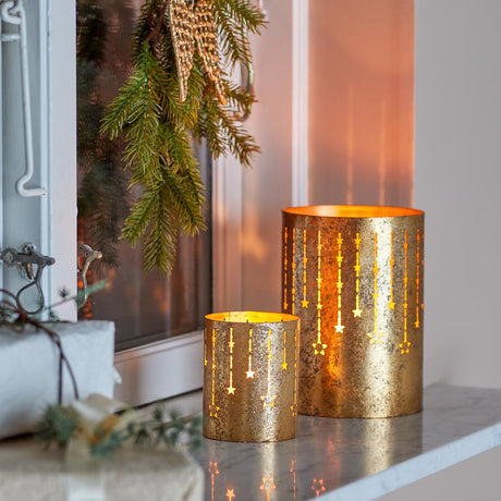 Bloomingville Mista Teelichthalter, Gold, Metall Windlichter 2er Set Weihnachten
