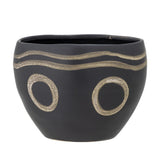 Bloomingville Magnus Blumentopf – Schwarzer Steingut-Topf im Ethno-Design, Ø18,5 cm