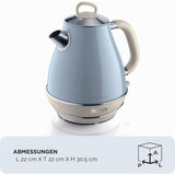Ariete Vintage Wasserkocher, Blau, 1,7L Edelstahlkessel, 2000W, Elegantes Retro-Design