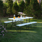 NILS CAMP Klappbank 180 cm Weiß für Garten Camping Events faltbare Sitzbank Outdoor