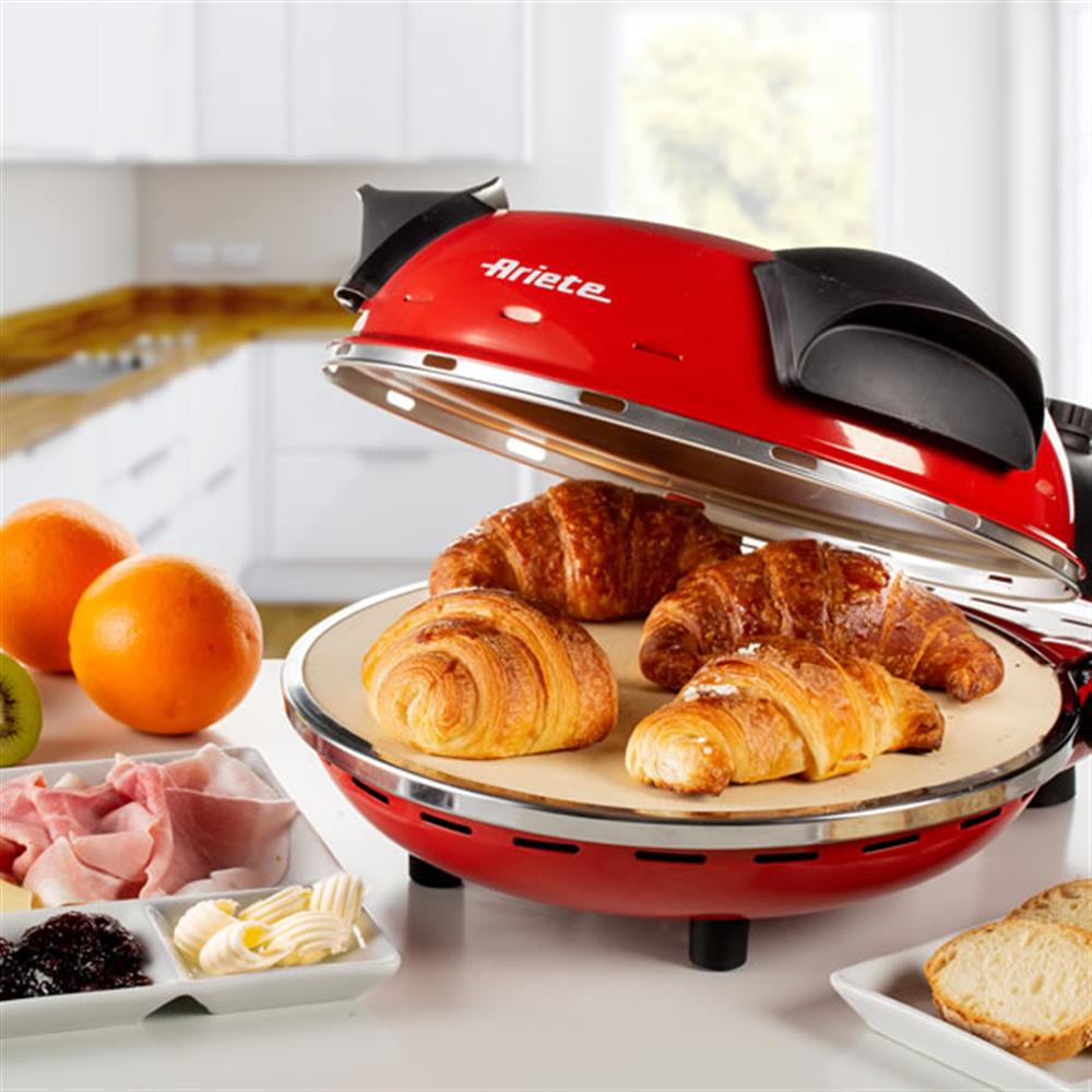 Ariete 4-Minuten-Pizzaofen, Rot, Pizzamaker mit Pizzastein 32 cm, 400°C, 1200W