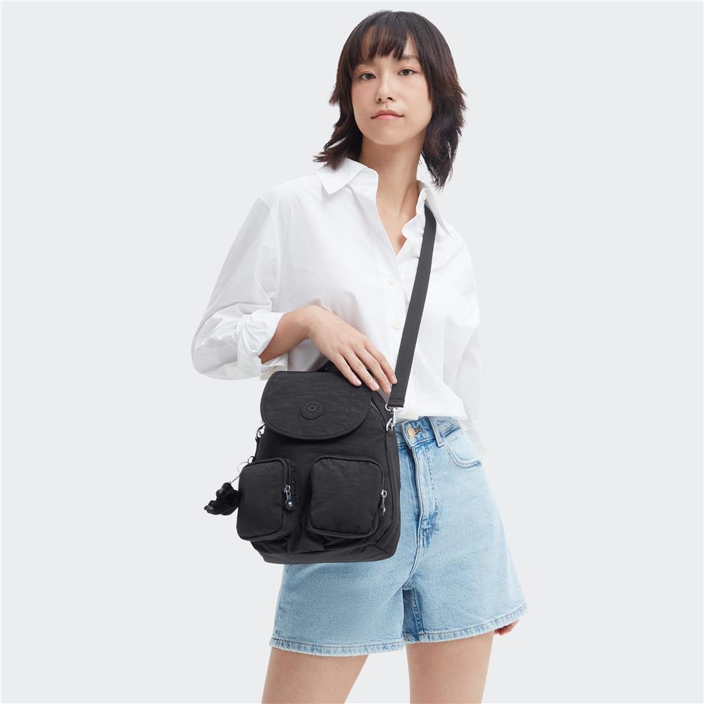 Kipling FIREFLY UP, kleiner Rucksack, Black Noir (schwarz), wandelbar zur Schultertasche