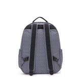 Kipling SEOUL L, Großer Schulrucksack mit 15-Zoll-Laptopfach, 27L, Signature Print (schwarz)