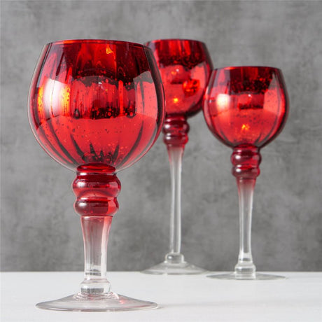 BOLTZE Windlicht Minou – 3er Set aus Glas in Rot/Gold, dekorativ & vielseitig, 30/25/20 cm