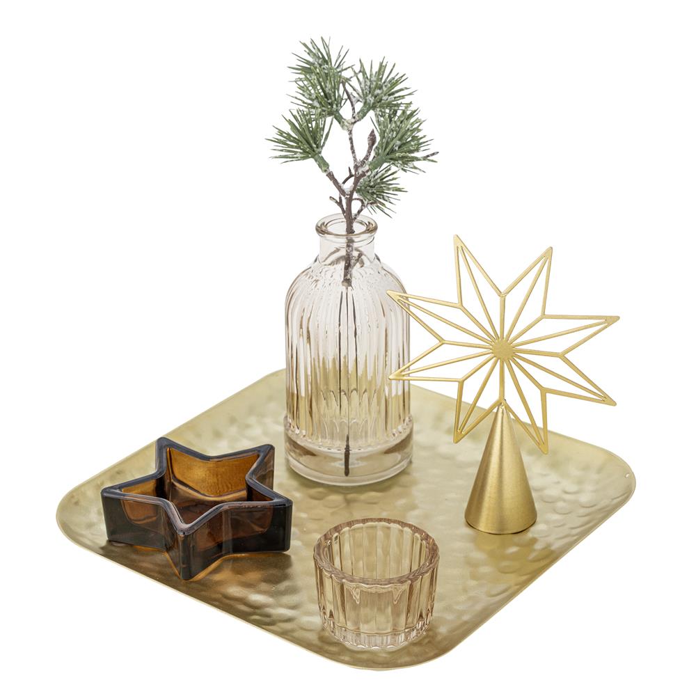 Bloomingville Sanga Teelicht Set, Gold, Glas 6-teilig mit Tablett und Vase
