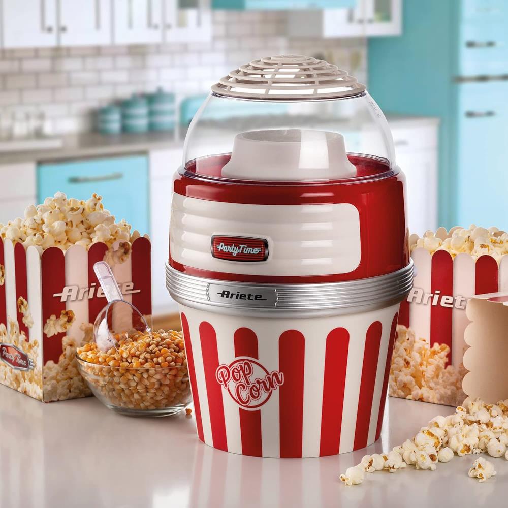 Ariete Party Time Popcorn Maker XL, Rot, Heißluft Popcornmaschine, Retro-Design, 50er Jahre-Stil