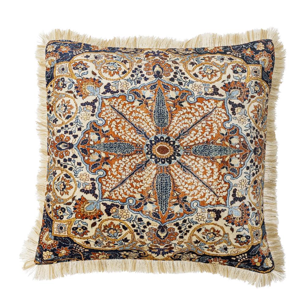 Bloomingville Asu Kissen Braun – Dekokissen 50x50 cm mit floralem Print & Fransen