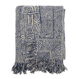 Bloomingville Bresso Decke, Blau, recycelte Baumwolle, 160x130 cm, mit Fransen, waschbar