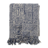 Bloomingville Bresso Decke, Blau, recycelte Baumwolle, 160x130 cm, mit Fransen, waschbar