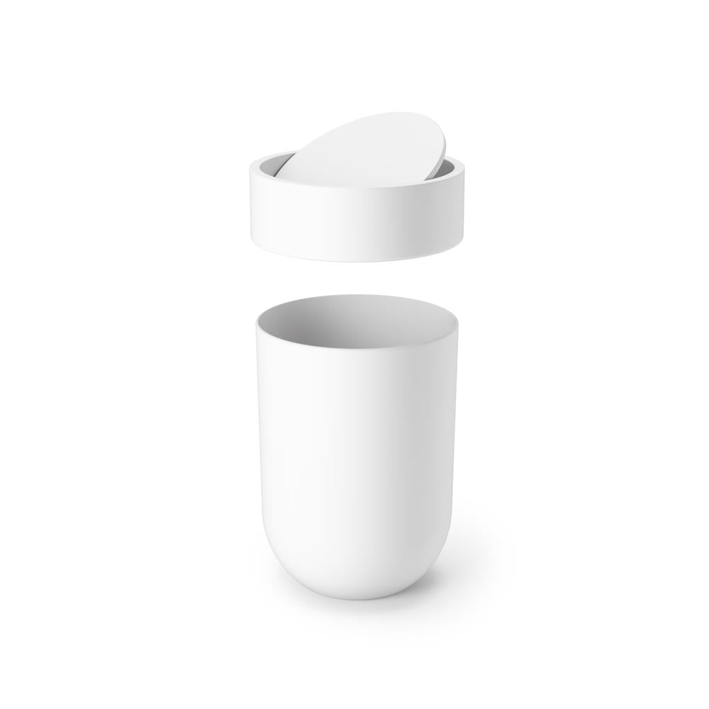 Umbra Touch Abfalleimer 6 L mit Schwingdeckel, in Weiß, Kosmetikeimer, Papierkorb, Badezimmereimer
