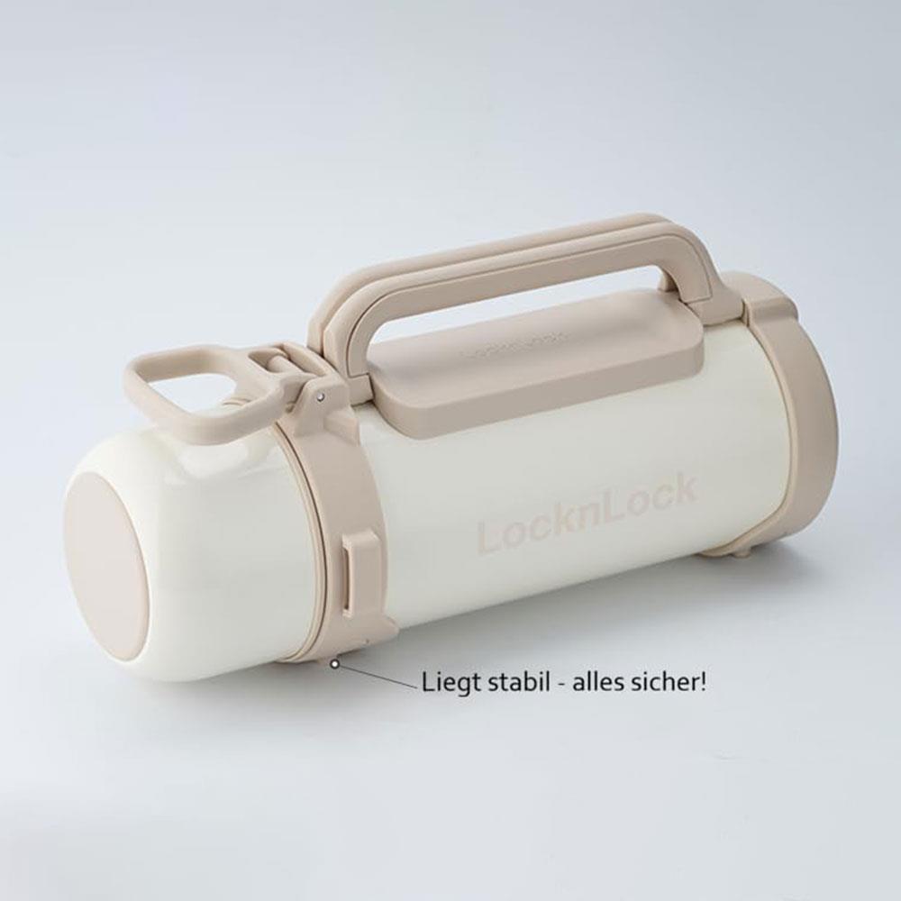 LocknLock Isolierkanne 1,8 L Creme - Thermoskanne Edelstahl mit Becher & Tragegurt