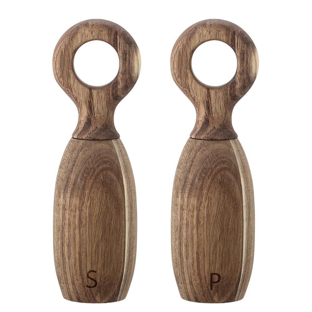 Bloomingville Martim Salz- und Pfeffermühlen-Set – Naturbelassenes Akazienholz, 2er Set mit Grifföffnung