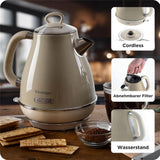Ariete Vintage Wasserkocher, Beige, 1,7L Edelstahlkessel, 2000W, Elegantes Retro-Design