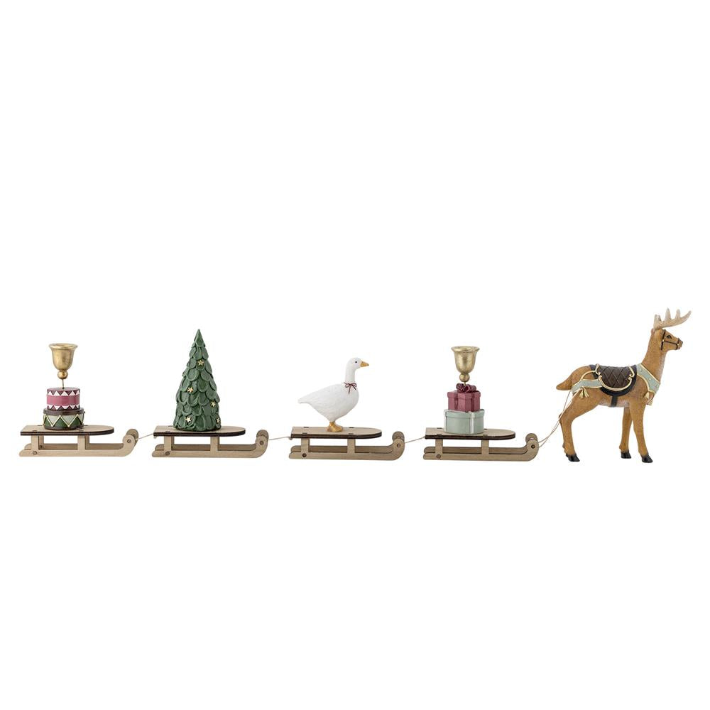 Bloomingville Dasher Deko Rentier mit Schlitten Weihnachtsdeko Polyresin