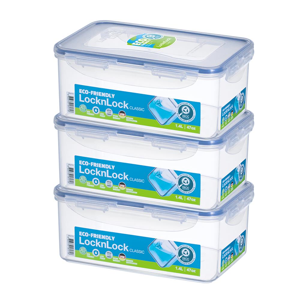 LocknLock Classic Frischhaltedose 1,4 L, 3er Set - Vorratsdose stapelbar auslaufsicher