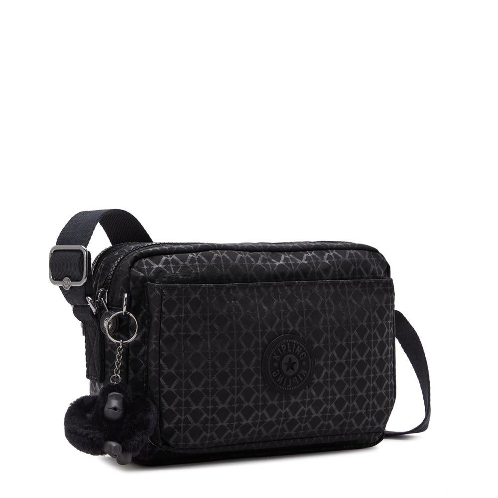 Kipling ABANU M, Mittelgroße Umhängetasche, Signature Emb (schwarz), 4L, Schultertasche