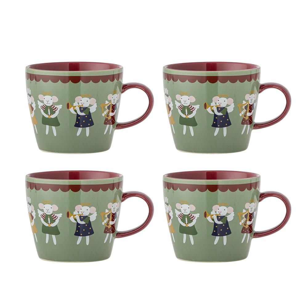 Bloomingville Peo Tasse Grün Steingut 4er Set Weihnachtstassen 300 ml