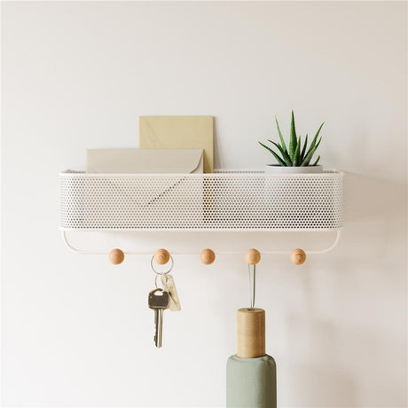 Umbra Estique Schlüsselbrett mit Briefablage, Multifunktionaler Wand Organizer mit 5 Haken, in Weiß