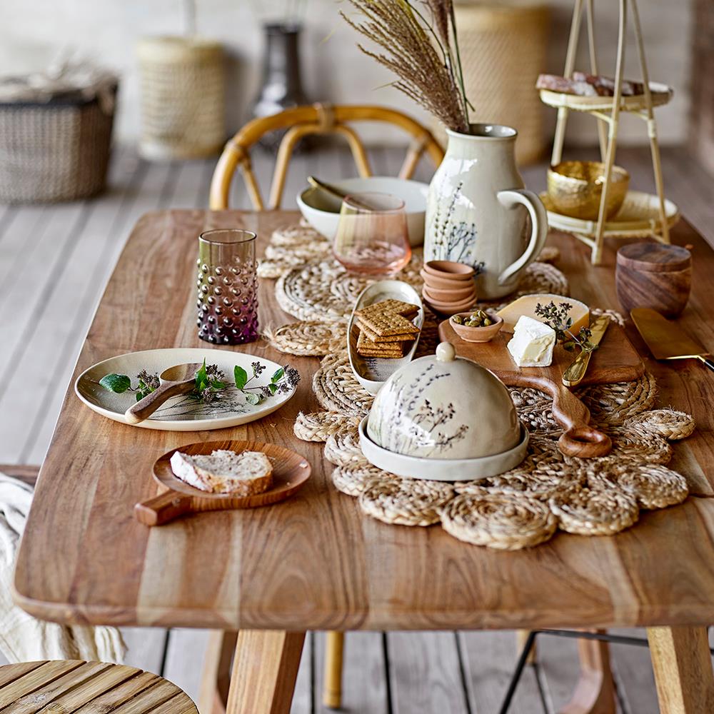 Bloomingville Bea Servierplatte, Natur, 35,5x8cm, Steingut, mit Blumenmotiv, dänisches Design